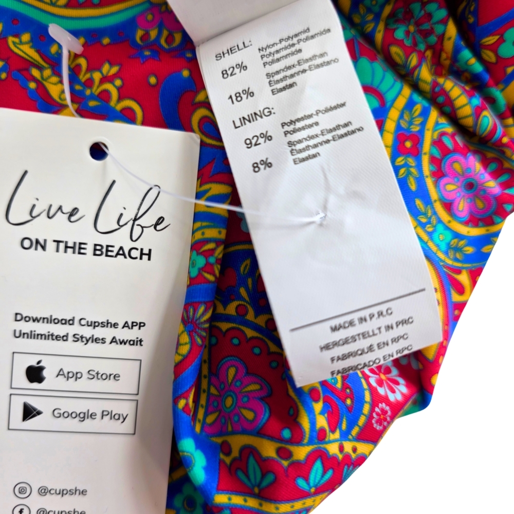 CUPSHE One-Piece Swimsuit Paisley Scoop Neck O-Ring Strappy Back Red Size Small - Picture 8 of 9